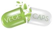 Zielono biała kapsułka z oznaczeniem vege caps