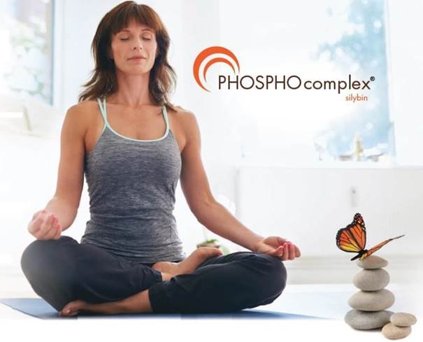 kobieta medytujaca z logo PHOSPHO COMPLEX
